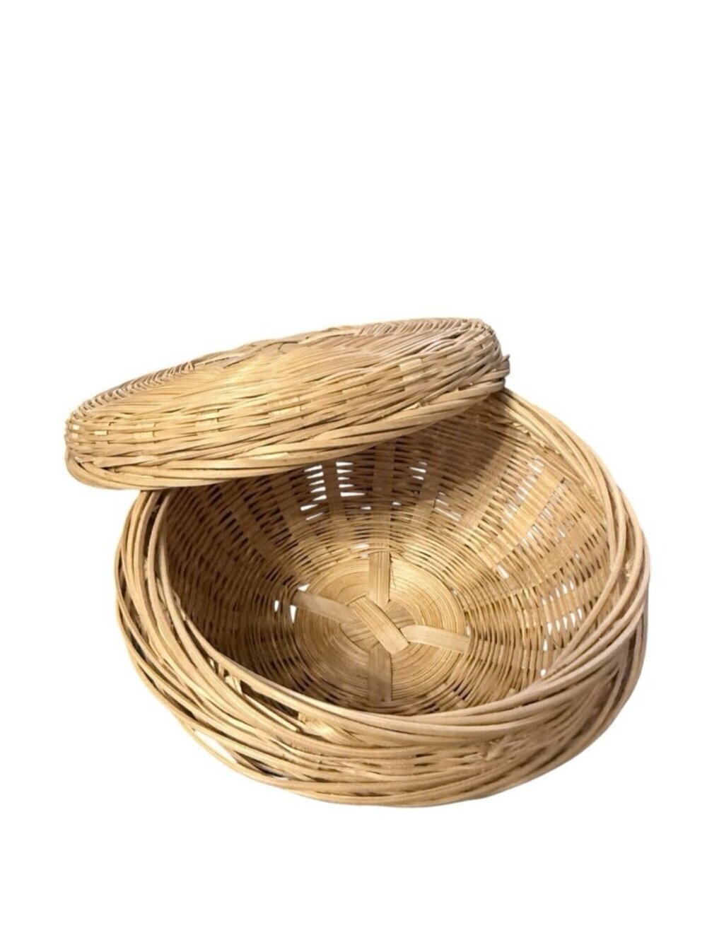 VTG Woven Wicker Rattan Basket with Lid 5 Inch x 2.25 Inch Storage Decorative